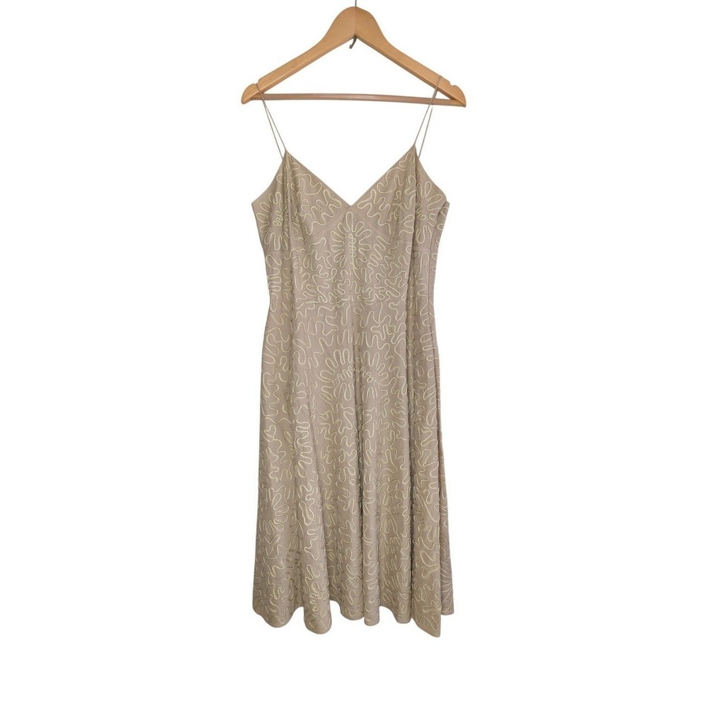 Michael Michael Kors Embroidered Cotton Midi Dress Nude Taupe Spaghetti Strap 10